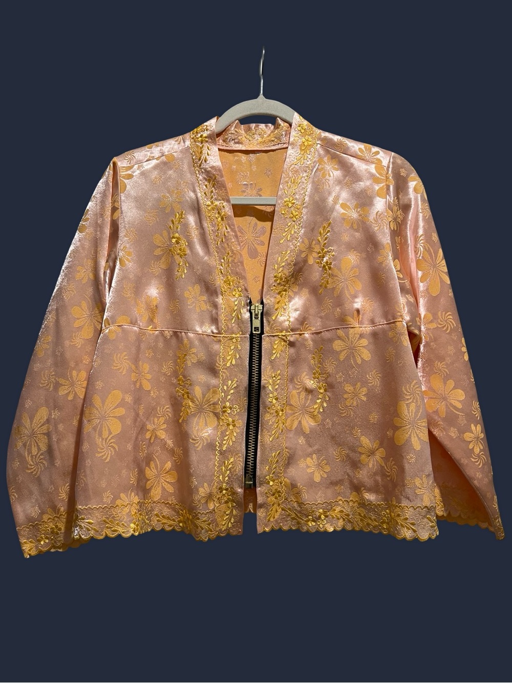 Floral Satin Zip-Front Women's Blouse - Pink & Yellow